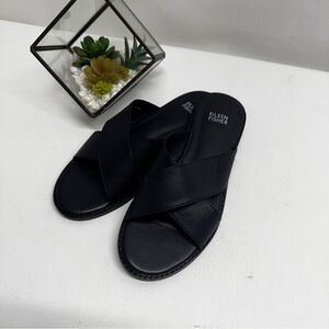 Eileen Fisher Women's Black Slide Sandals size 7 leather like new